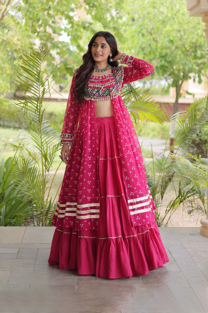 Kiara Rani Pink Bandhani Kutchi Embroidered Lehenga Set