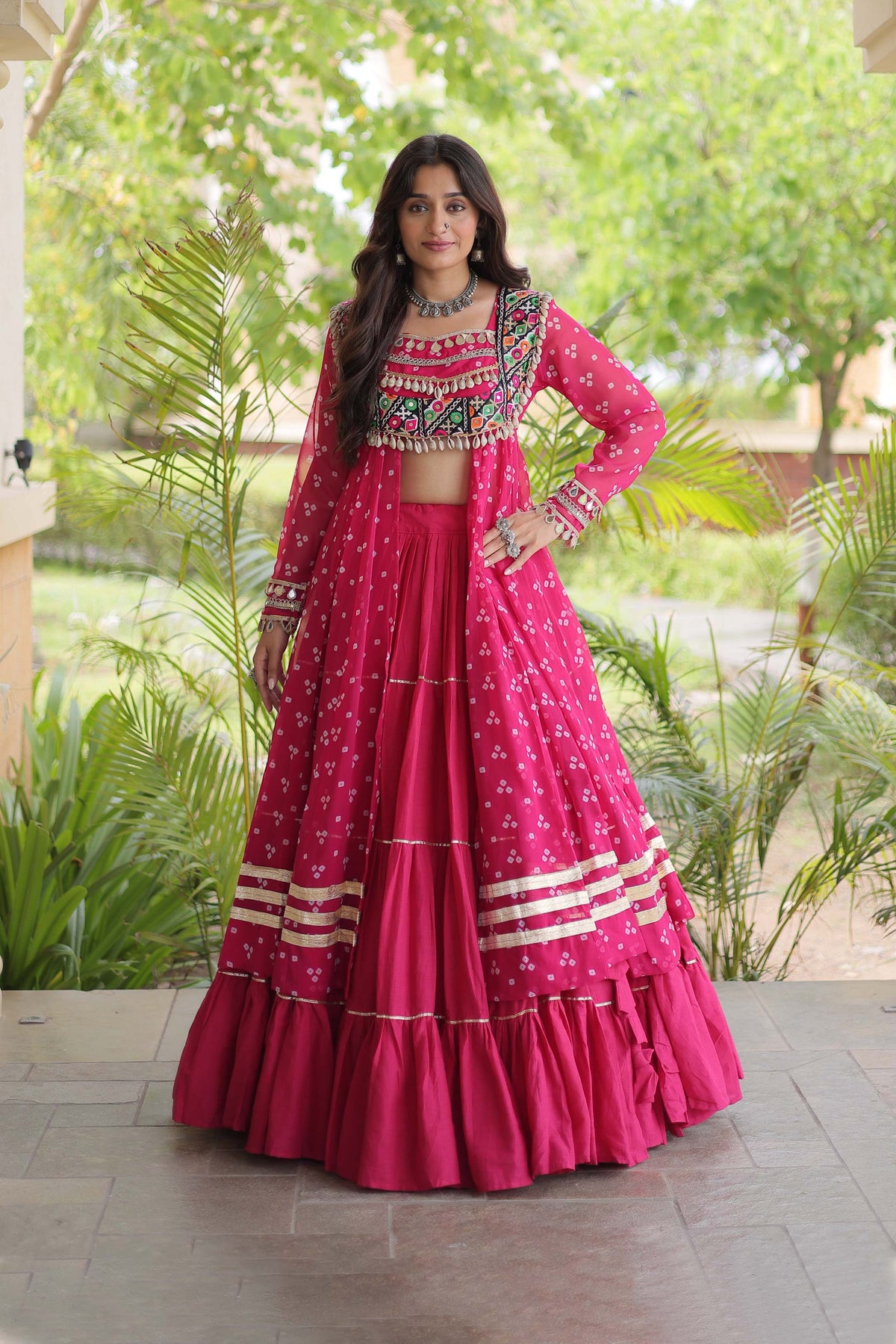 Kiara Rani Pink Bandhani Kutchi Embroidered Lehenga Set