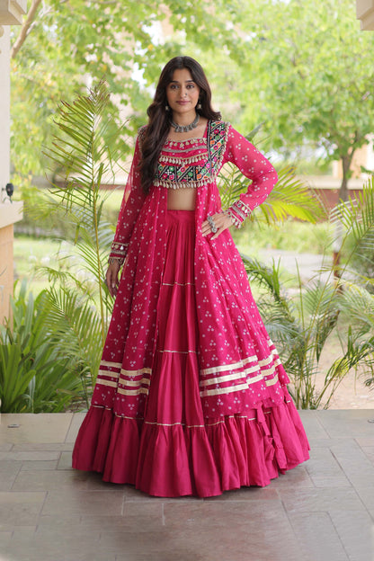Kiara Rani Pink Bandhani Kutchi Embroidered Lehenga Set