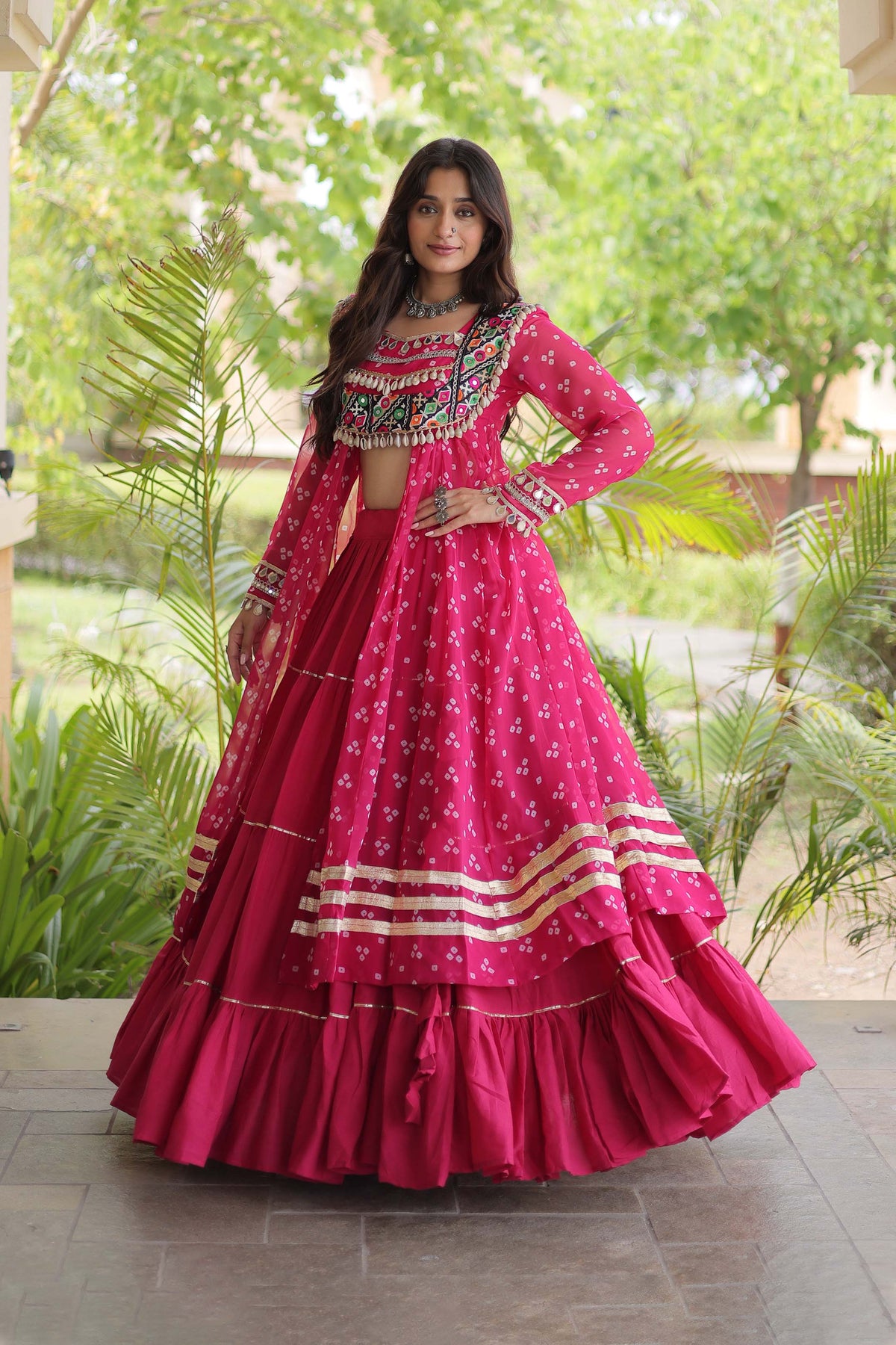 Kiara Rani Pink Bandhani Kutchi Embroidered Lehenga Set