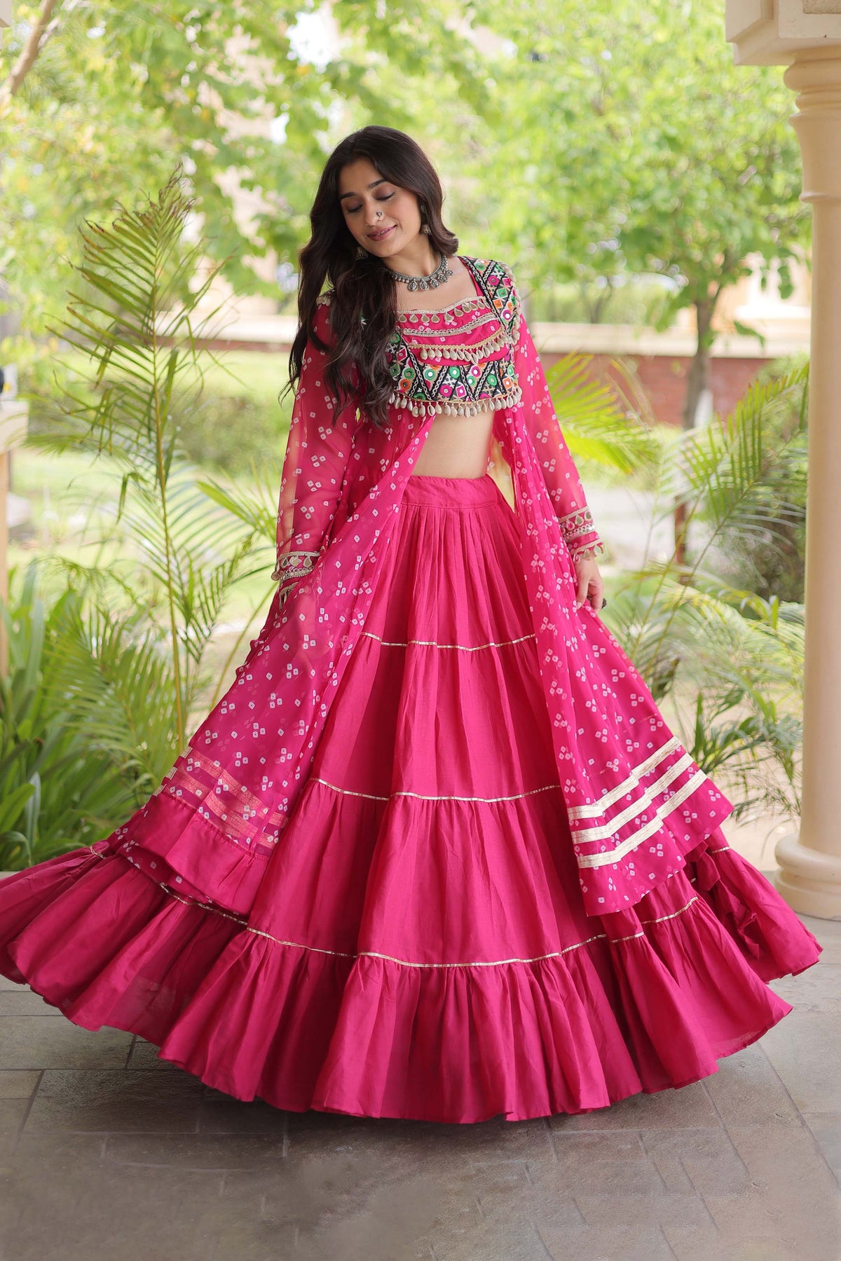 Kiara Rani Pink Bandhani Kutchi Embroidered Lehenga Set