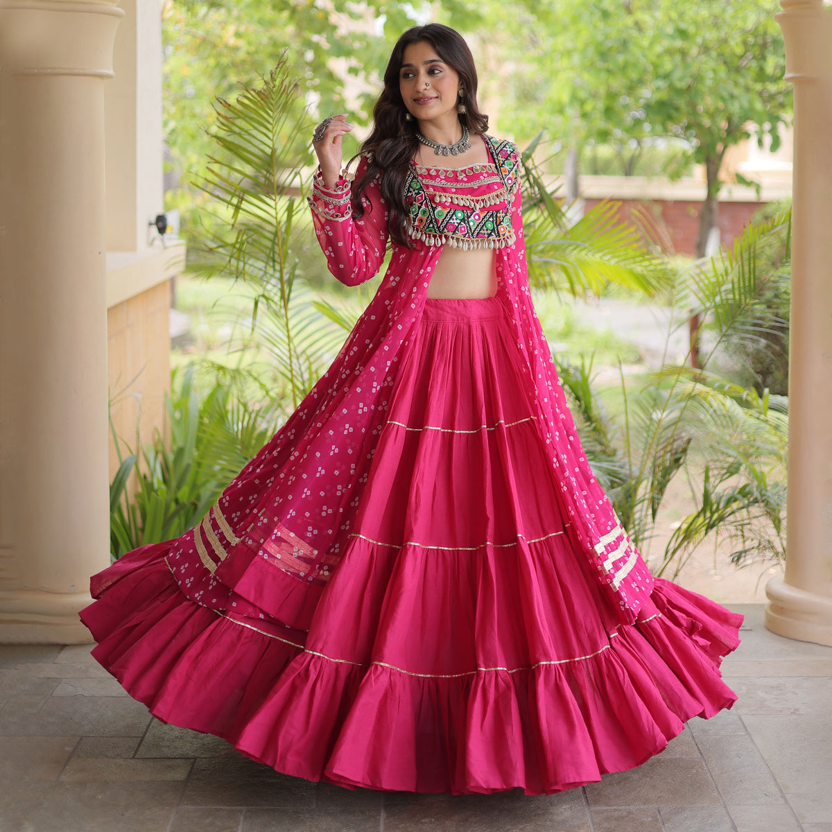 Kiara Rani Pink Bandhani Kutchi Embroidered Lehenga Set