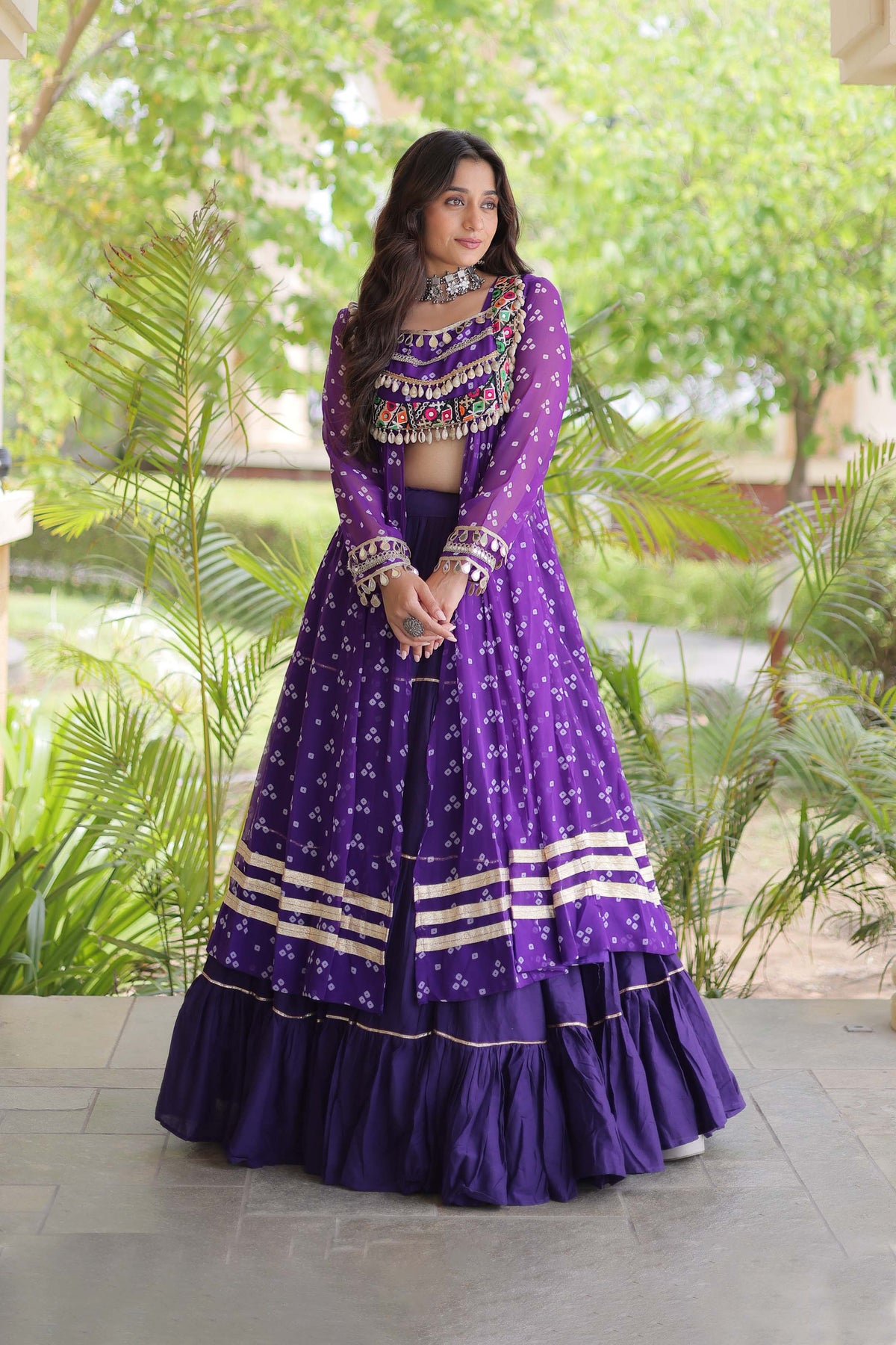 Kiara Royal Purple Bandhani Kutchi Embroidered Lehenga Set