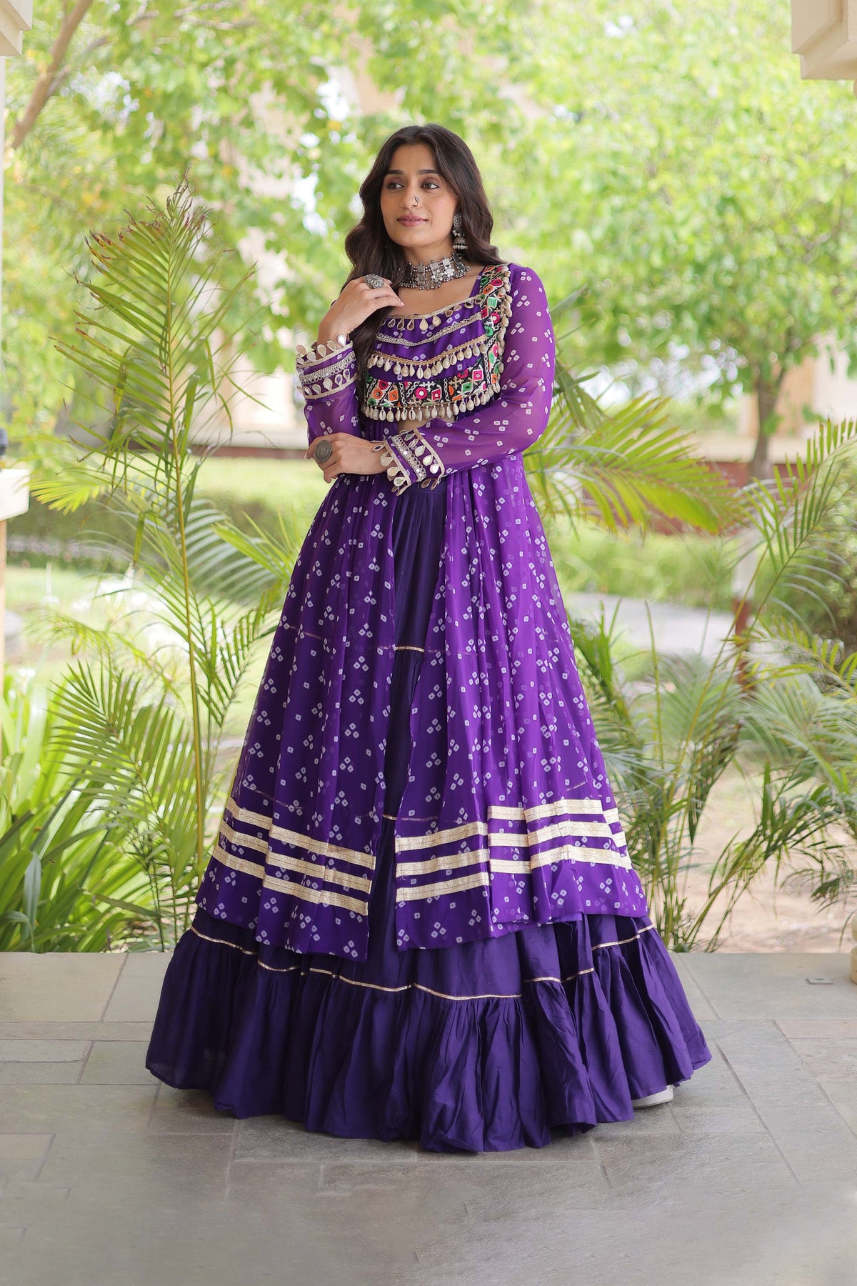 Kiara Royal Purple Bandhani Kutchi Embroidered Lehenga Set