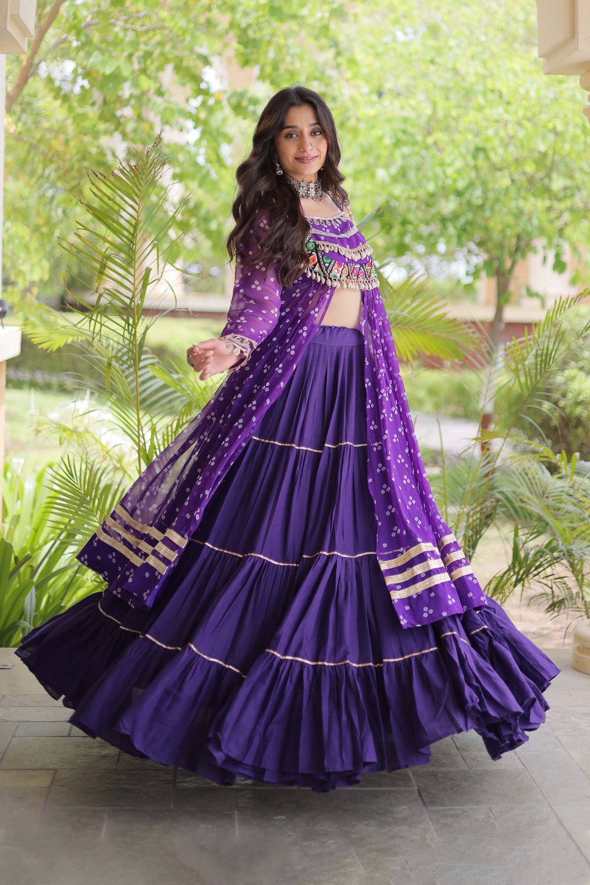 Kiara Royal Purple Bandhani Kutchi Embroidered Lehenga Set
