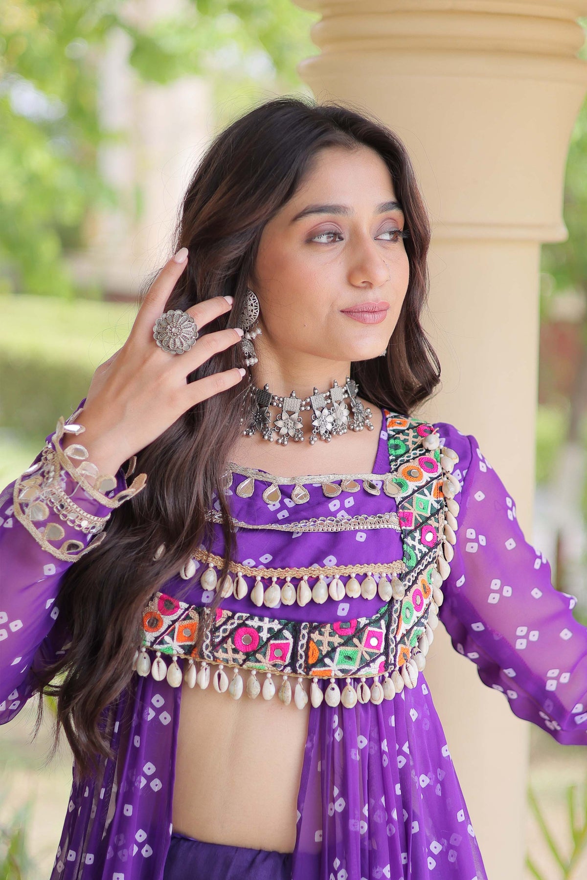 Kiara Royal Purple Bandhani Kutchi Embroidered Lehenga Set