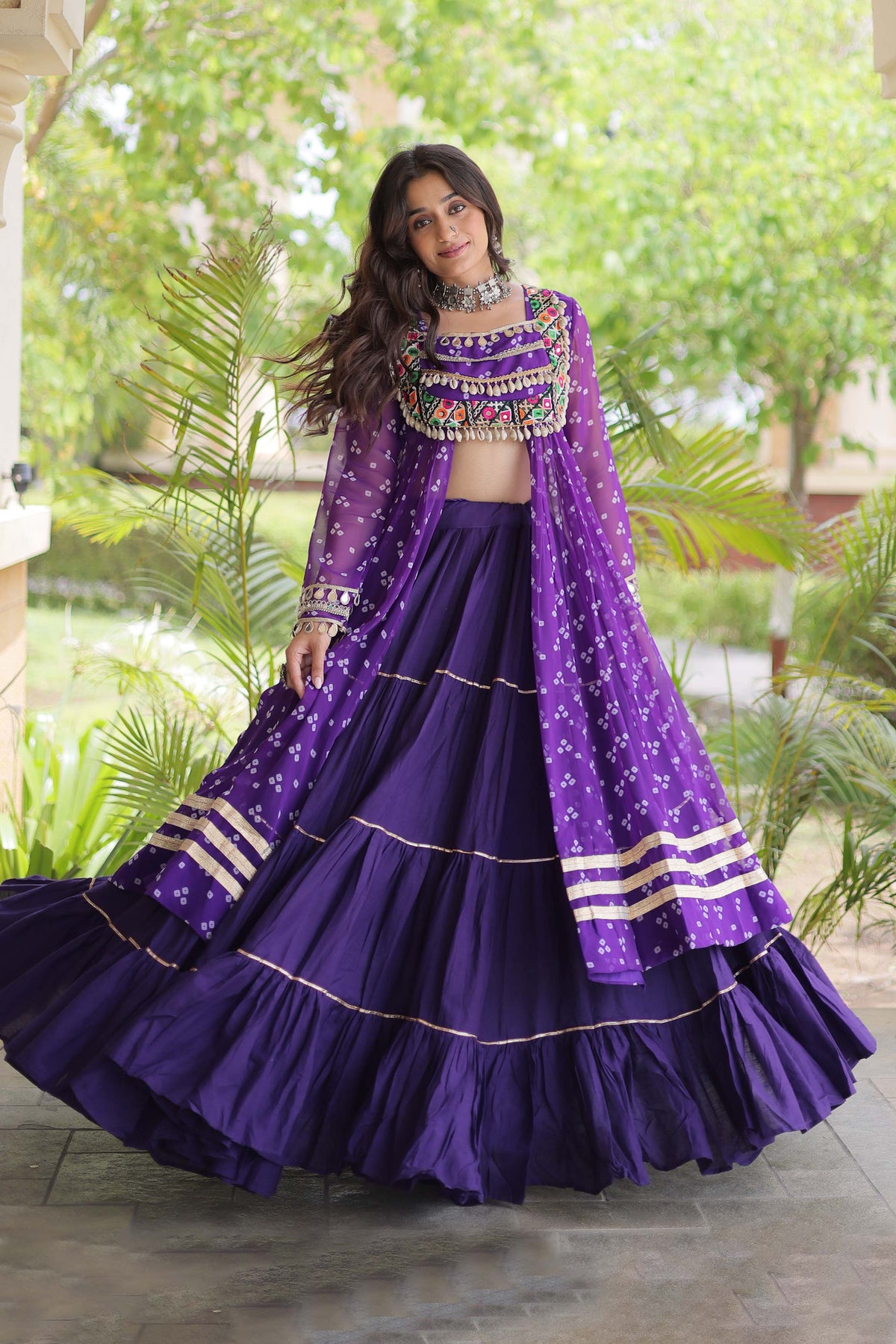 Kiara Royal Purple Bandhani Kutchi Embroidered Lehenga Set