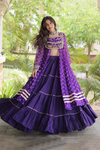 Kiara Royal Purple Bandhani Kutchi Embroidered Lehenga Set