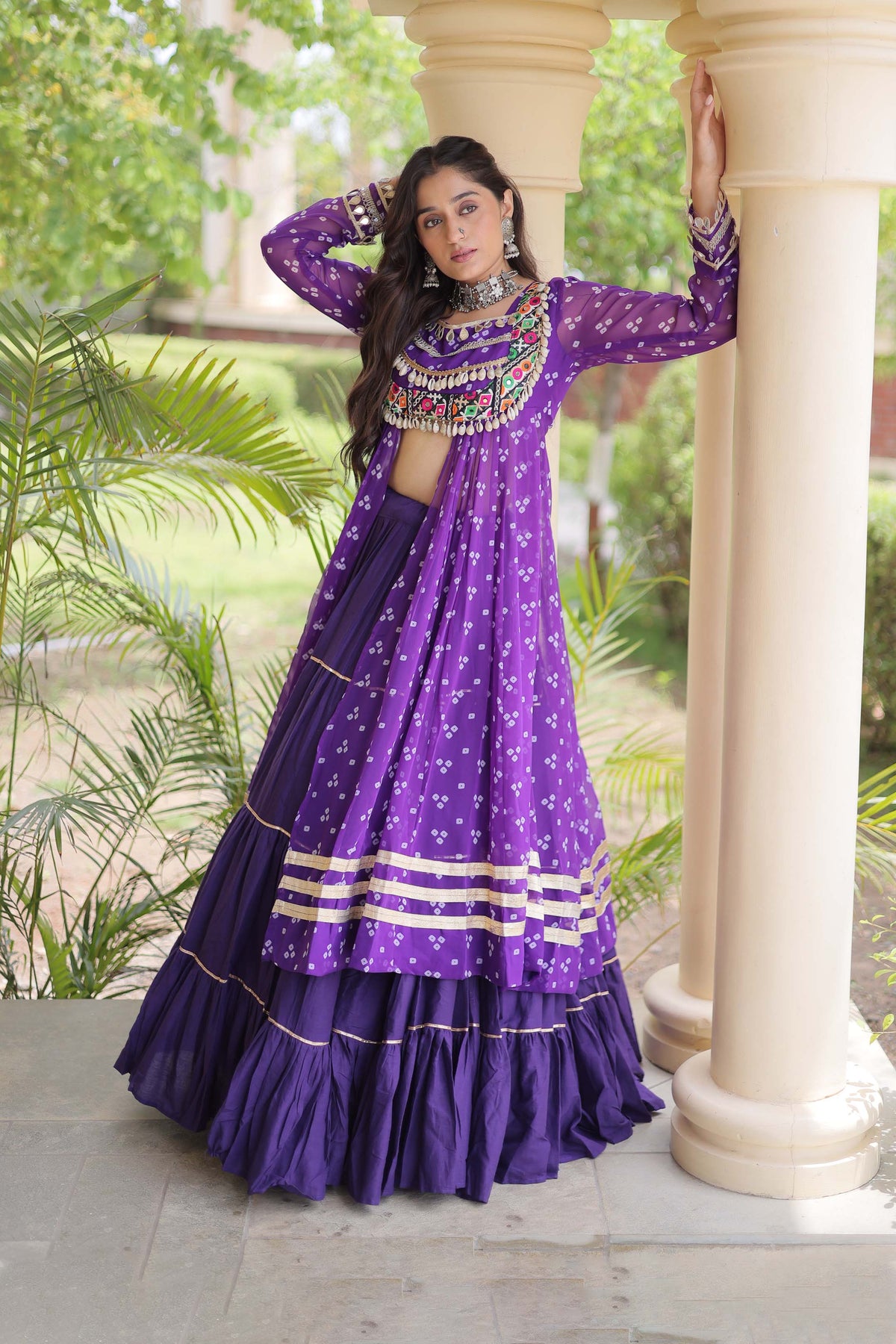 Kiara Royal Purple Bandhani Kutchi Embroidered Lehenga Set
