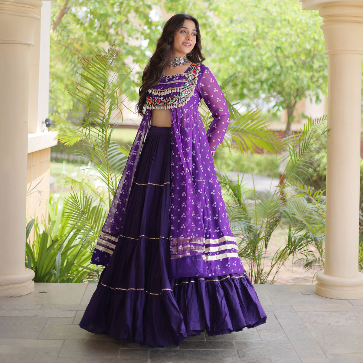Kiara Royal Purple Bandhani Kutchi Embroidered Lehenga Set