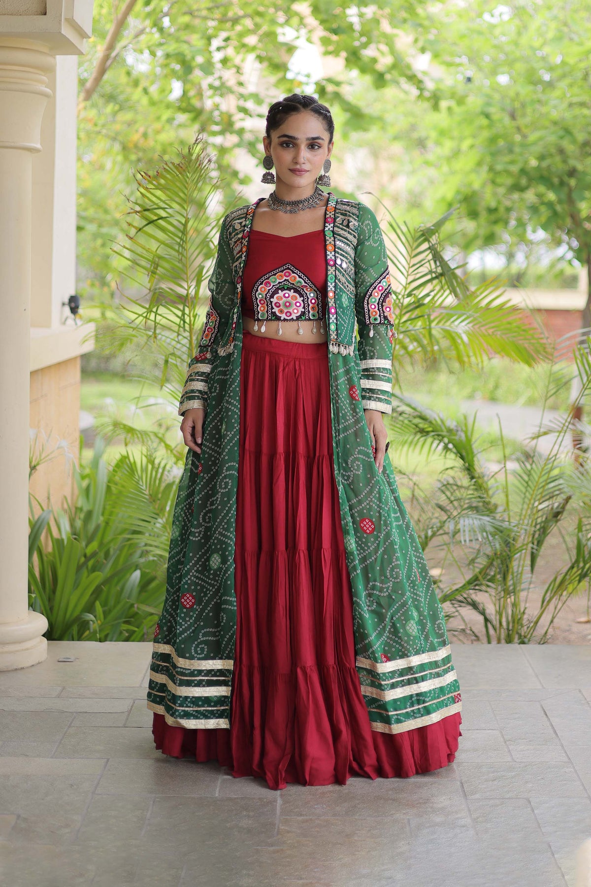 Kutchika Bandhani Green Rayon Lehenga Set