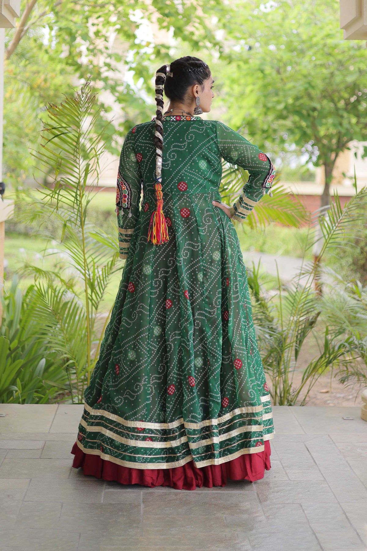 Kutchika Bandhani Green Rayon Lehenga Set
