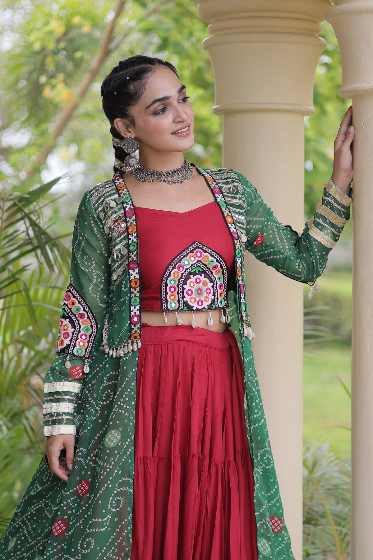 Kutchika Bandhani Green Rayon Lehenga Set