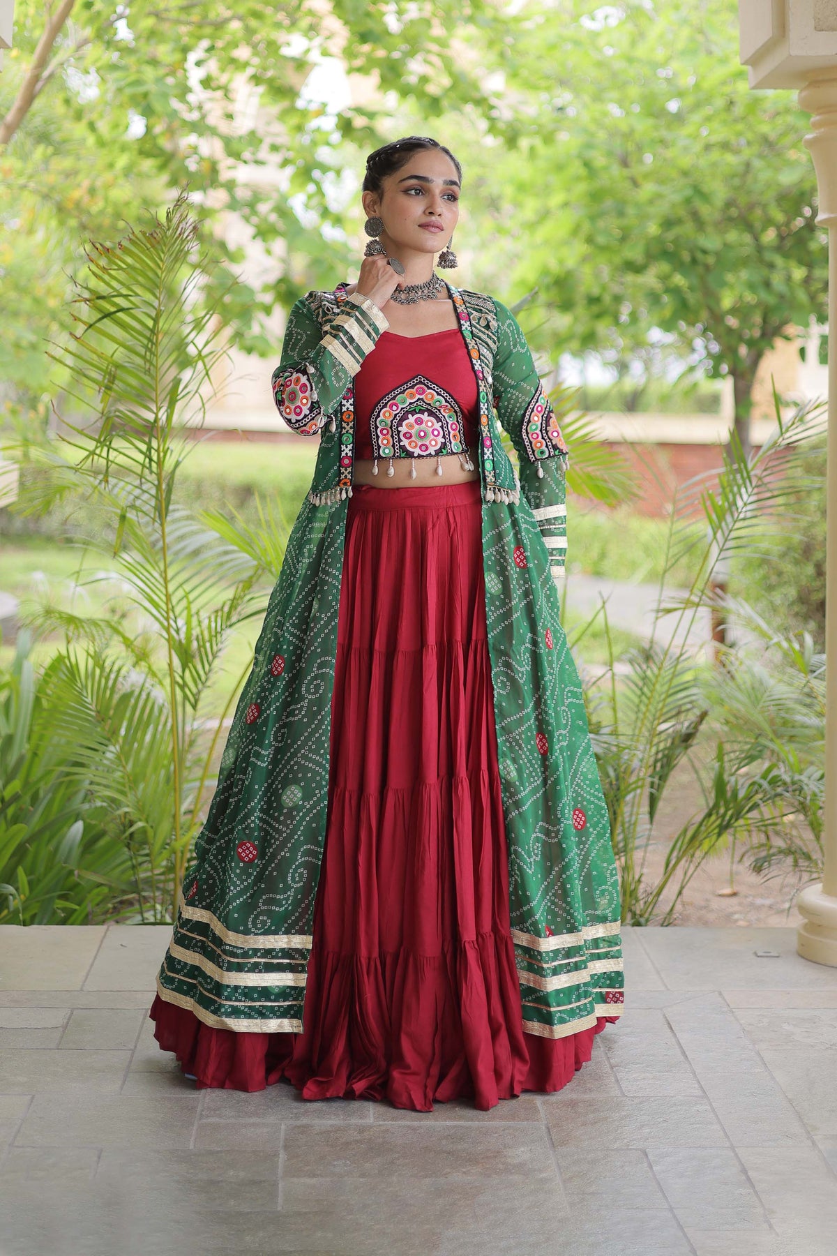 Kutchika Bandhani Green Rayon Lehenga Set