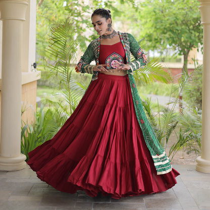 Kutchika Bandhani Green Rayon Lehenga Set