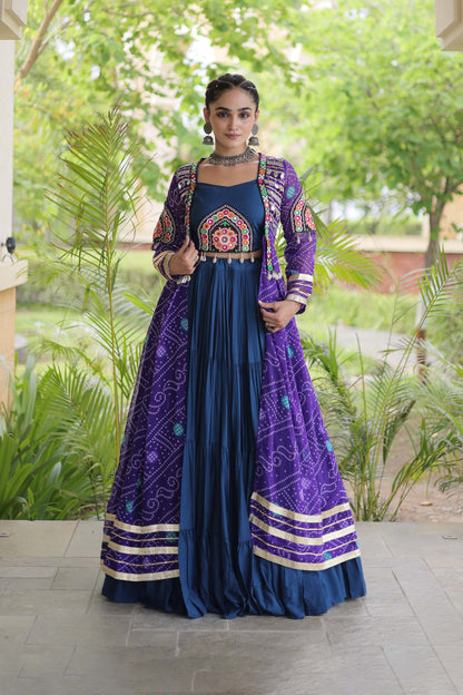 Kutchika Bandhani Purple Rayon Lehenga Set