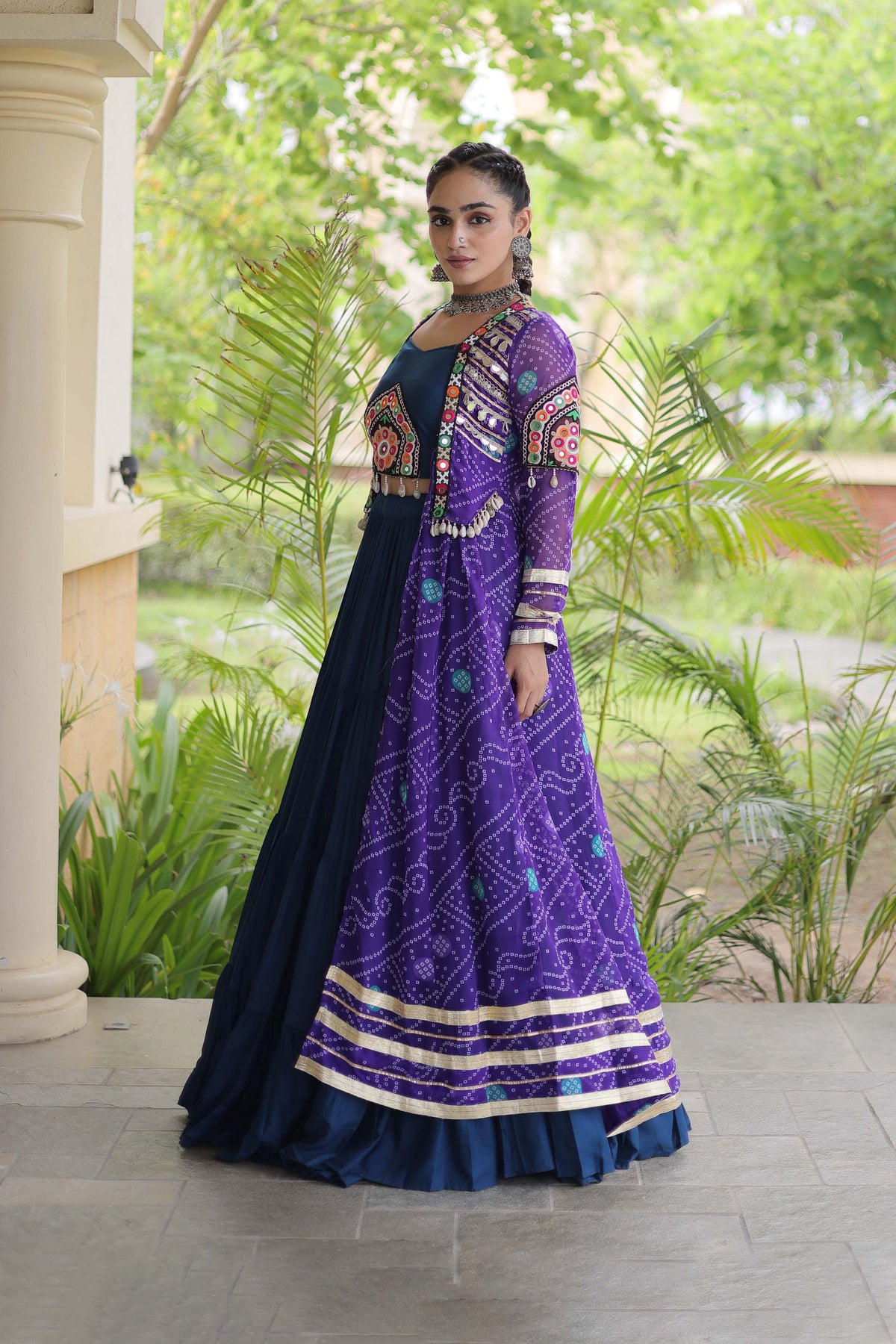 Kutchika Bandhani Purple Rayon Lehenga Set