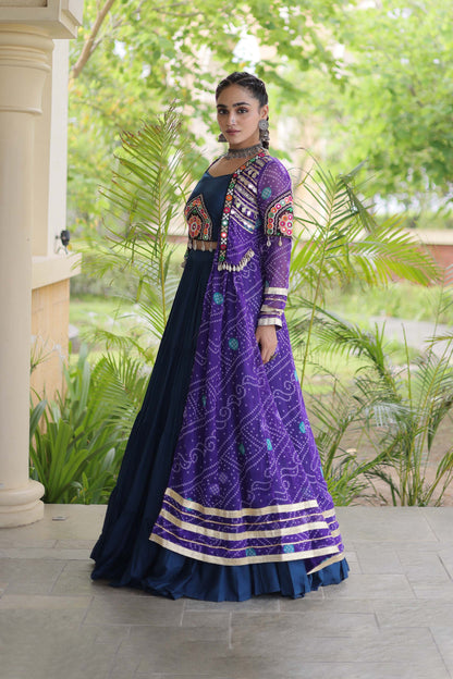 Kutchika Bandhani Purple Rayon Lehenga Set