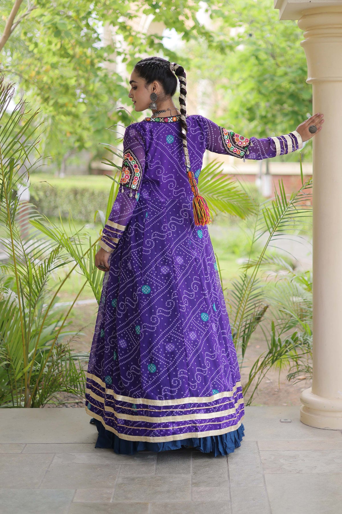 Kutchika Bandhani Purple Rayon Lehenga Set
