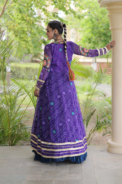 Kutchika Bandhani Purple Rayon Lehenga Set
