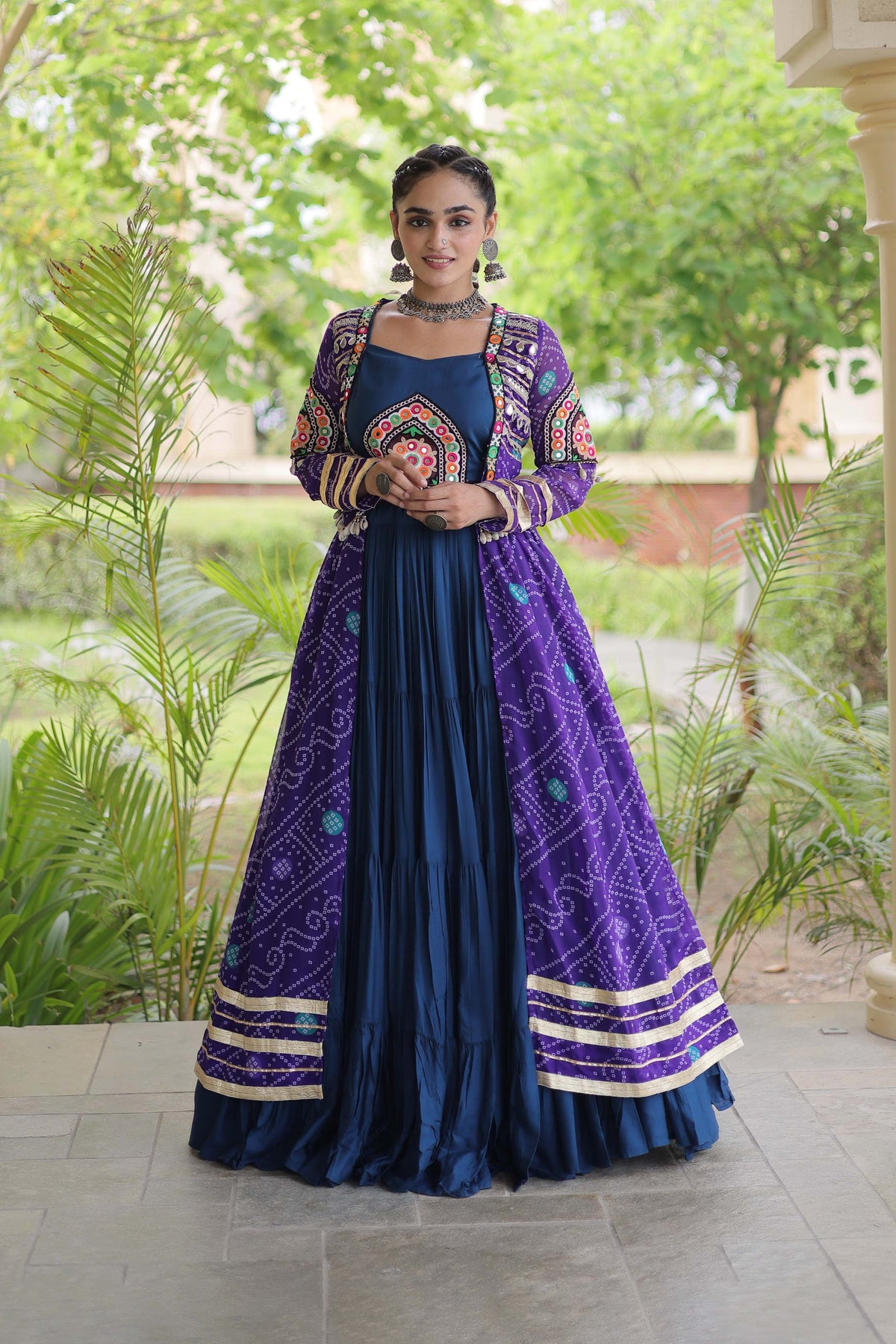 Kutchika Bandhani Purple Rayon Lehenga Set