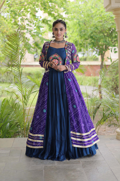 Kutchika Bandhani Purple Rayon Lehenga Set
