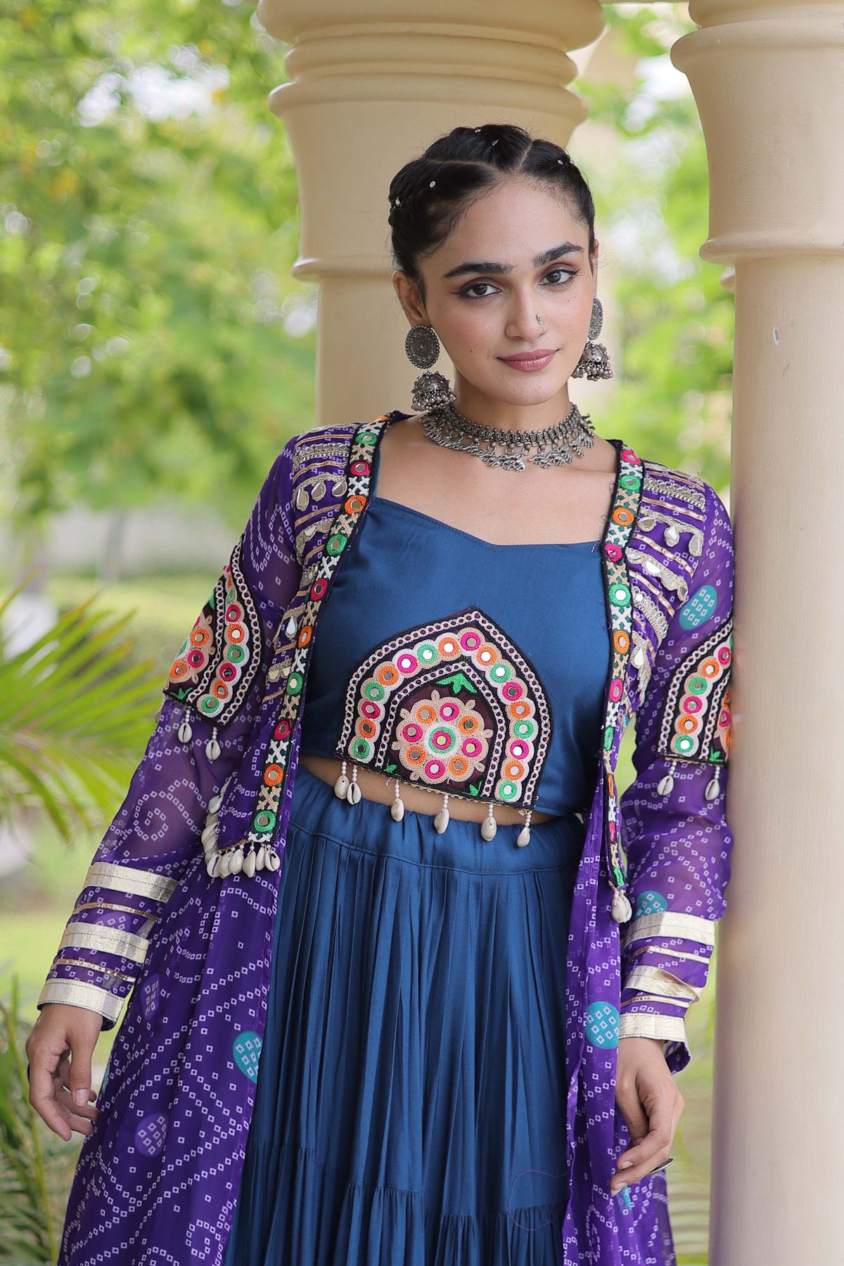 Kutchika Bandhani Purple Rayon Lehenga Set