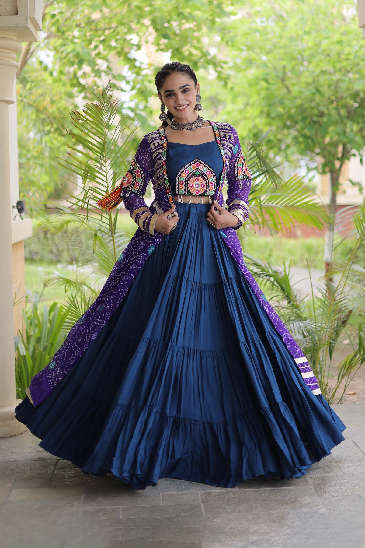 Kutchika Bandhani Purple Rayon Lehenga Set