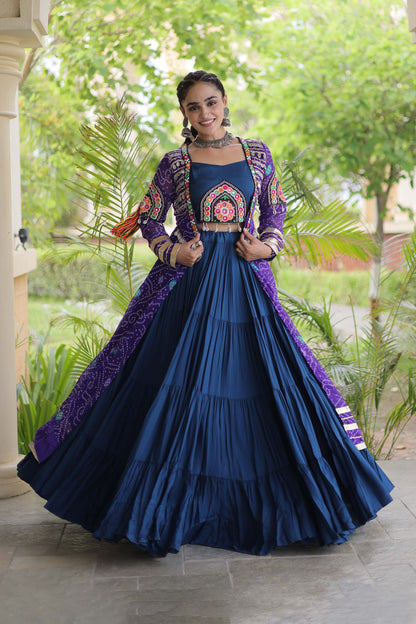 Kutchika Bandhani Purple Rayon Lehenga Set