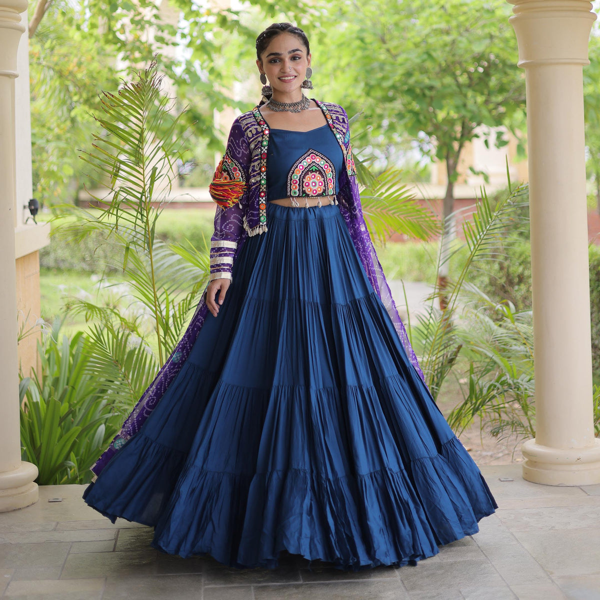 Kutchika Bandhani Purple Rayon Lehenga Set
