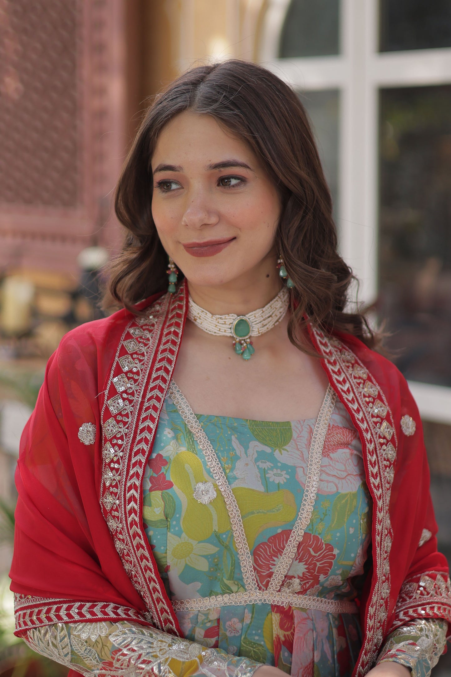 Gulbahar Sky Digital Print Russian Silk Embroidered Gown With Dupatta