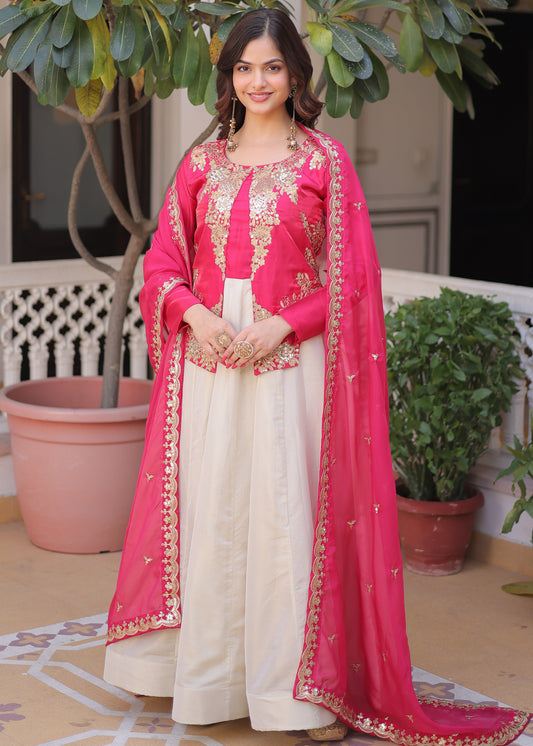 Pink Power and Ivory Grace Gown with Dupatta