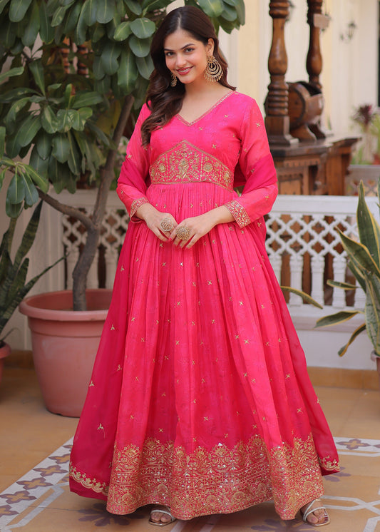 Gulabo Rani Pink Embroidered Gown With Duppata
