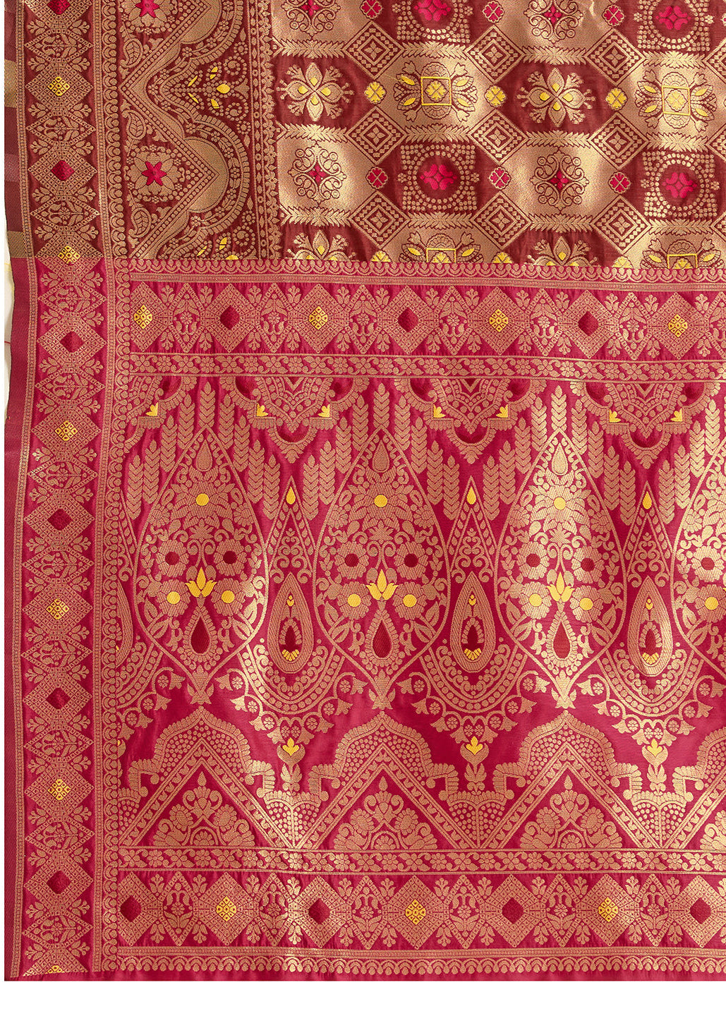 Maroon Banarasi Silk Saree with All-Over Gold Zari Work