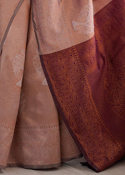 Beige Jacquard Woven Silk Saree