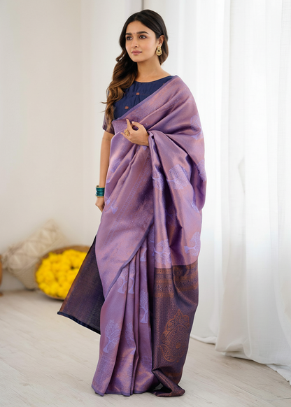 Product Title Lavender Copper Zari Woven Silk Saree