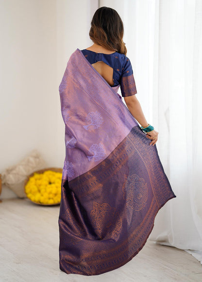 Product Title Lavender Copper Zari Woven Silk Saree
