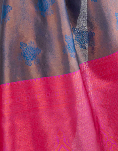 Grey and Pink Blue Motif Woven Silk Saree