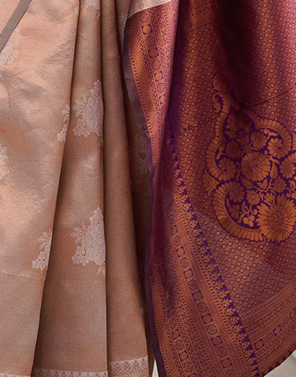 Beige and Purple Contrast Woven Silk Saree