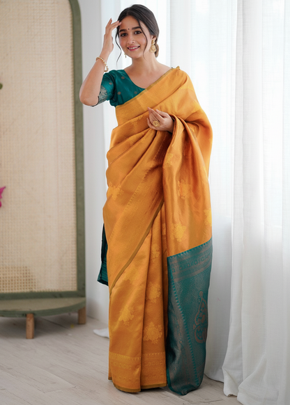 Golden Yellow Zari Border Woven Silk Saree