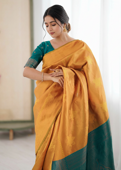 Golden Yellow Zari Border Woven Silk Saree
