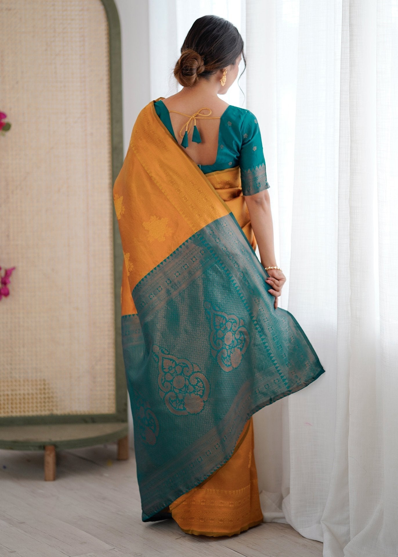 Golden Yellow Zari Border Woven Silk Saree