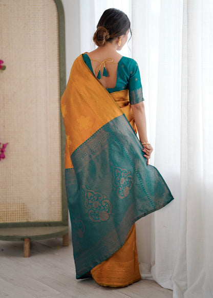 Golden Yellow Zari Border Woven Silk Saree