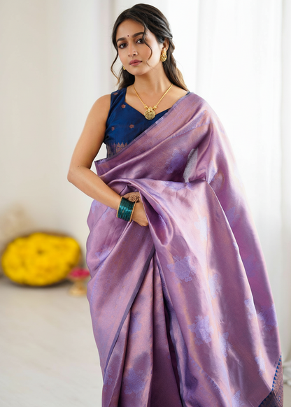 Lavender Purple Jacquard Woven Silk Saree