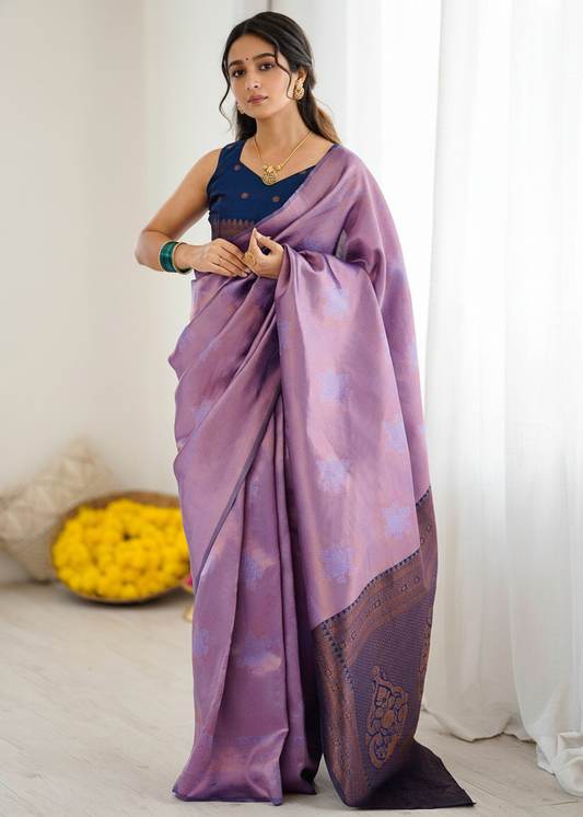 Lavender Purple Jacquard Woven Silk Saree