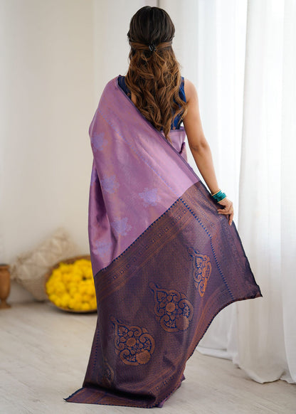 Lavender Purple Jacquard Woven Silk Saree