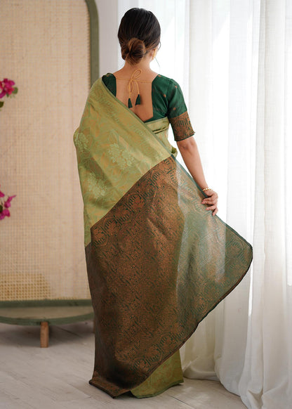 Pista Green Floral Woven Silk Saree
