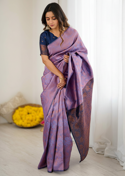 Lavender Purple Motif Woven Silk Saree