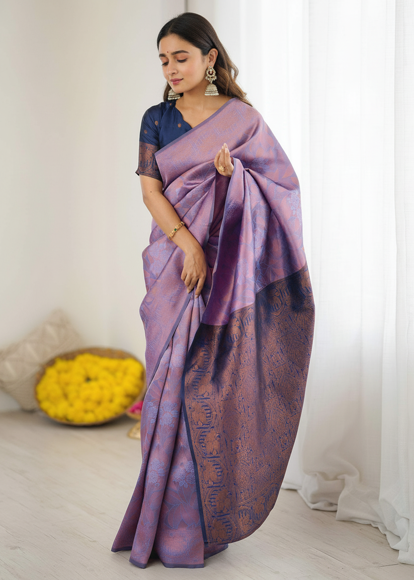 Lavender Purple Motif Woven Silk Saree
