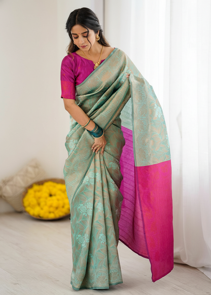 Soft Sea Green Elegant Woven Silk Saree
